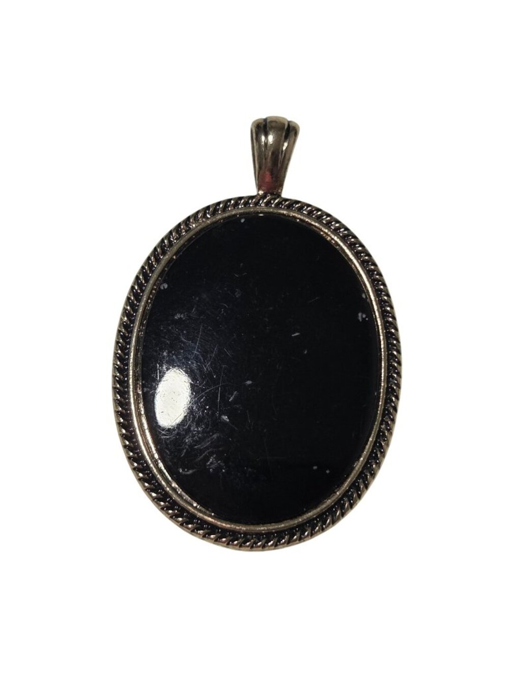 Vintage Black Cabochon Pendant Gold Tone Border Dark Academia Gothic Victorian